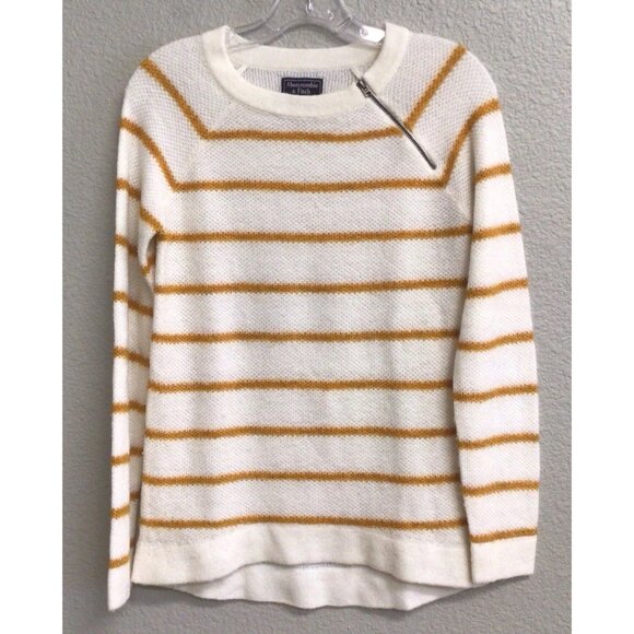 Abercrombie & Fitch Mustard Stripe Crew Neck Women’s Sweater Zip Detail Size XXS - Picture 1 of 8